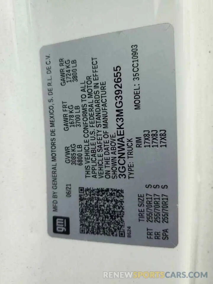 12 Фотография поврежденного автомобиля 3GCNWAEK3MG392655 CHEVROLET ALL Models 2021