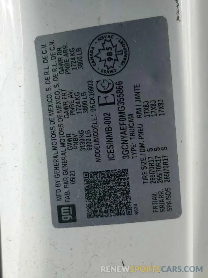 12 Фотография поврежденного автомобиля 3GCNYAEF0MG355866 CHEVROLET ALL Models 2021
