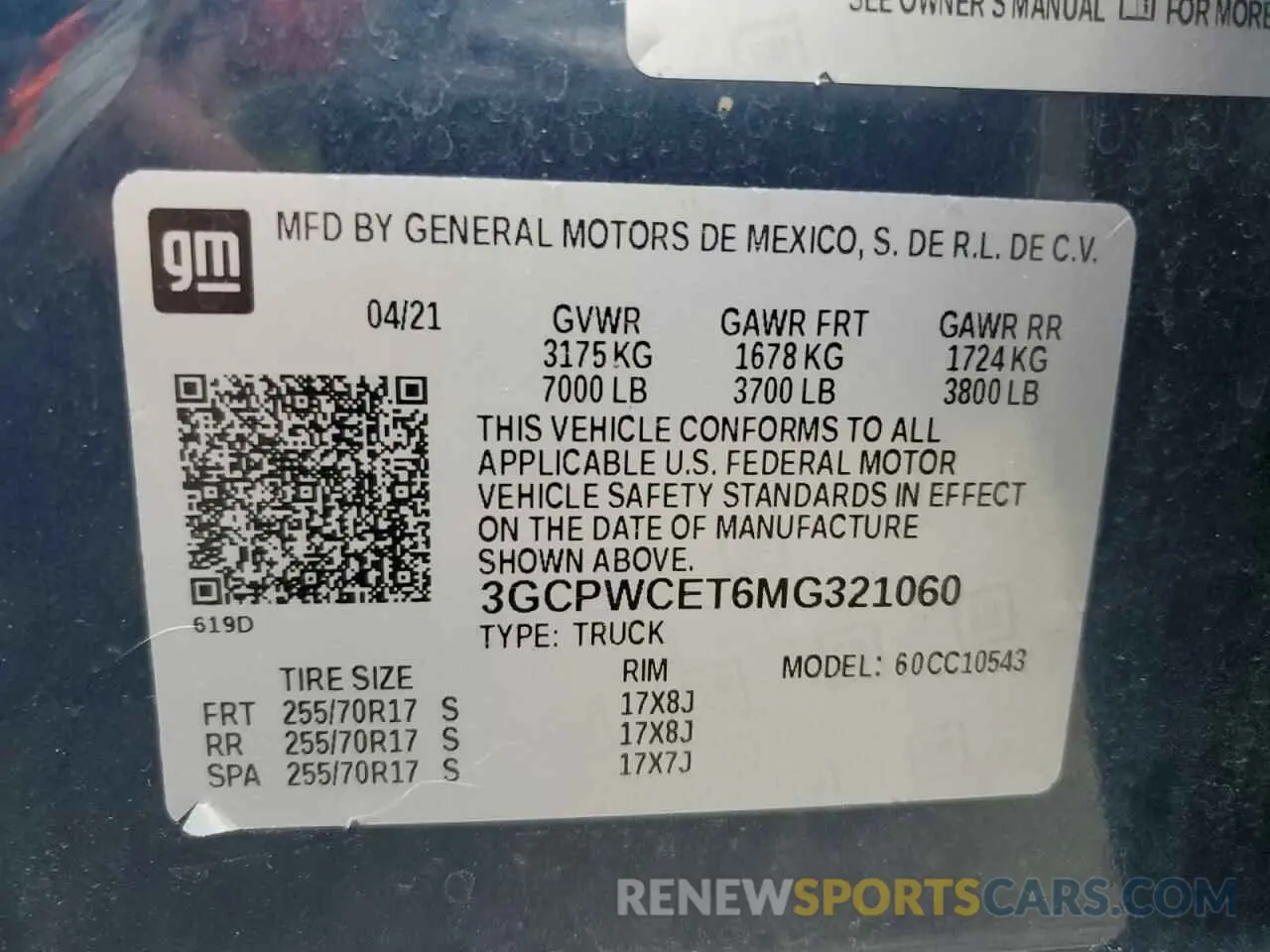 13 Photograph of a damaged car 3GCPWCET6MG321060 CHEVROLET ALL Models 2021