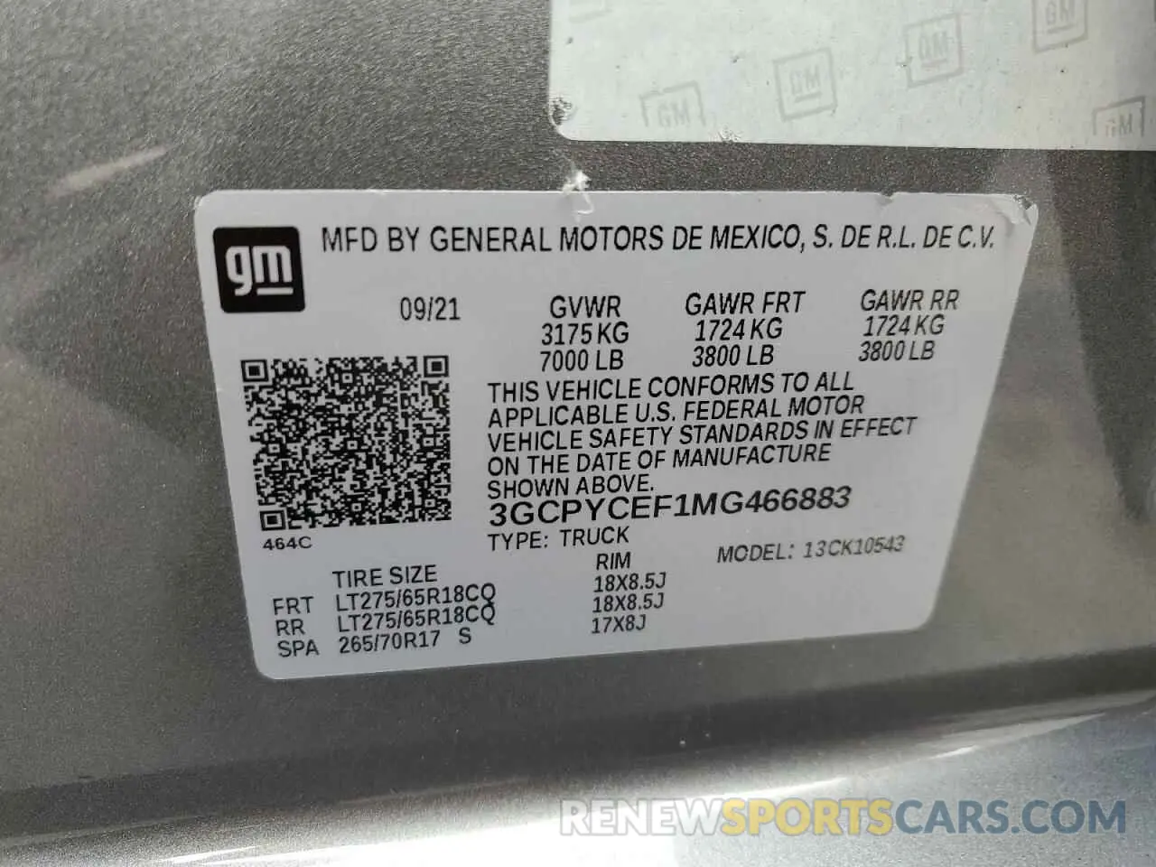 13 Фотография поврежденного автомобиля 3GCPYCEF1MG466883 CHEVROLET ALL Models 2021