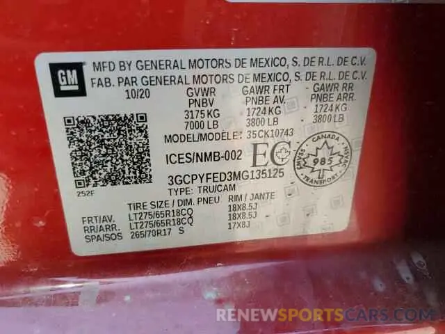 12 Фотография поврежденного автомобиля 3GCPYFED3MG135125 CHEVROLET ALL Models 2021