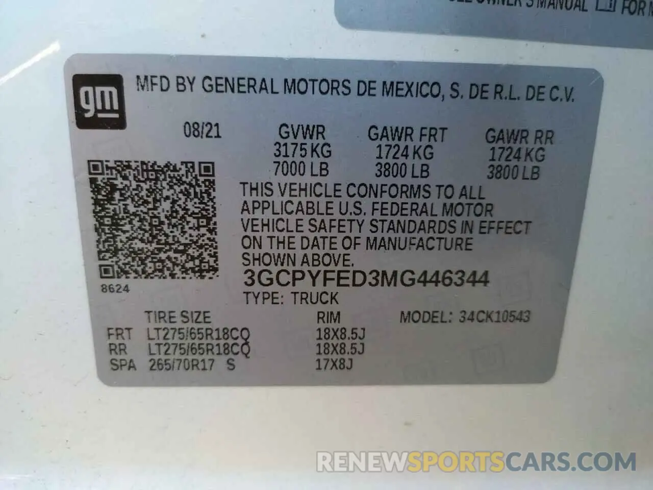 12 Photograph of a damaged car 3GCPYFED3MG446344 CHEVROLET ALL Models 2021