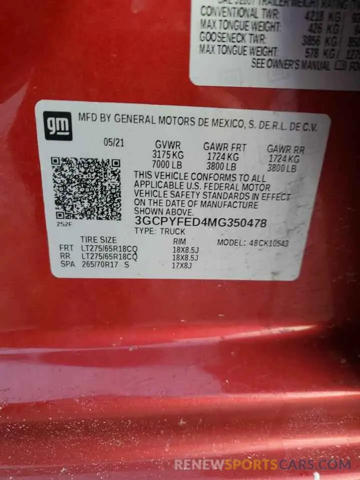 12 Фотография поврежденного автомобиля 3GCPYFED4MG350478 CHEVROLET ALL Models 2021