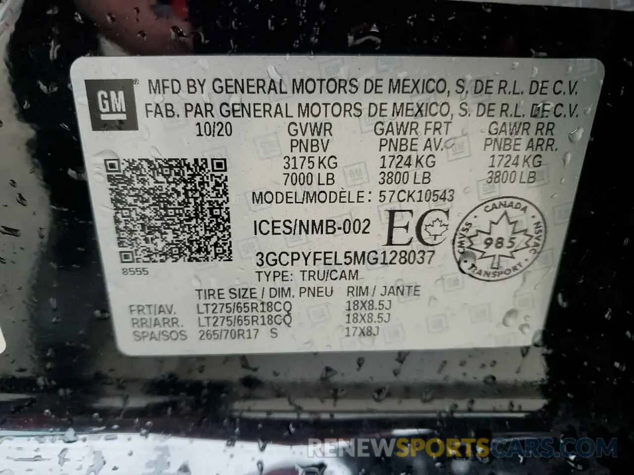 12 Photograph of a damaged car 3GCPYFEL5MG128037 CHEVROLET ALL Models 2021