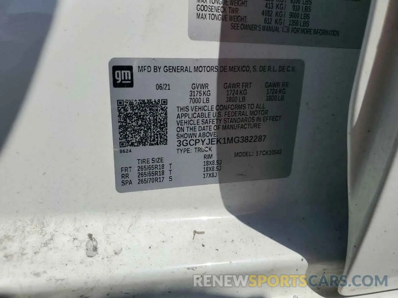 12 Photograph of a damaged car 3GCPYJEK1MG382287 CHEVROLET ALL Models 2021
