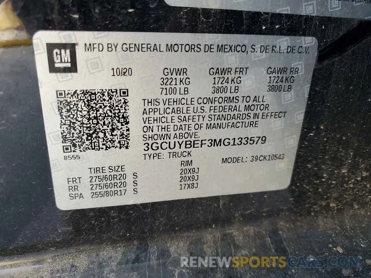 14 Photograph of a damaged car 3GCUYBEF3MG133579 CHEVROLET ALL Models 2021