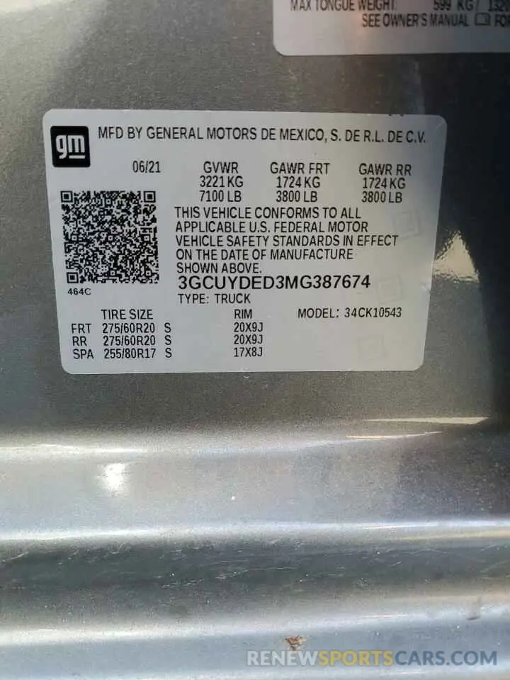 13 Photograph of a damaged car 3GCUYDED3MG387674 CHEVROLET All Models 2021