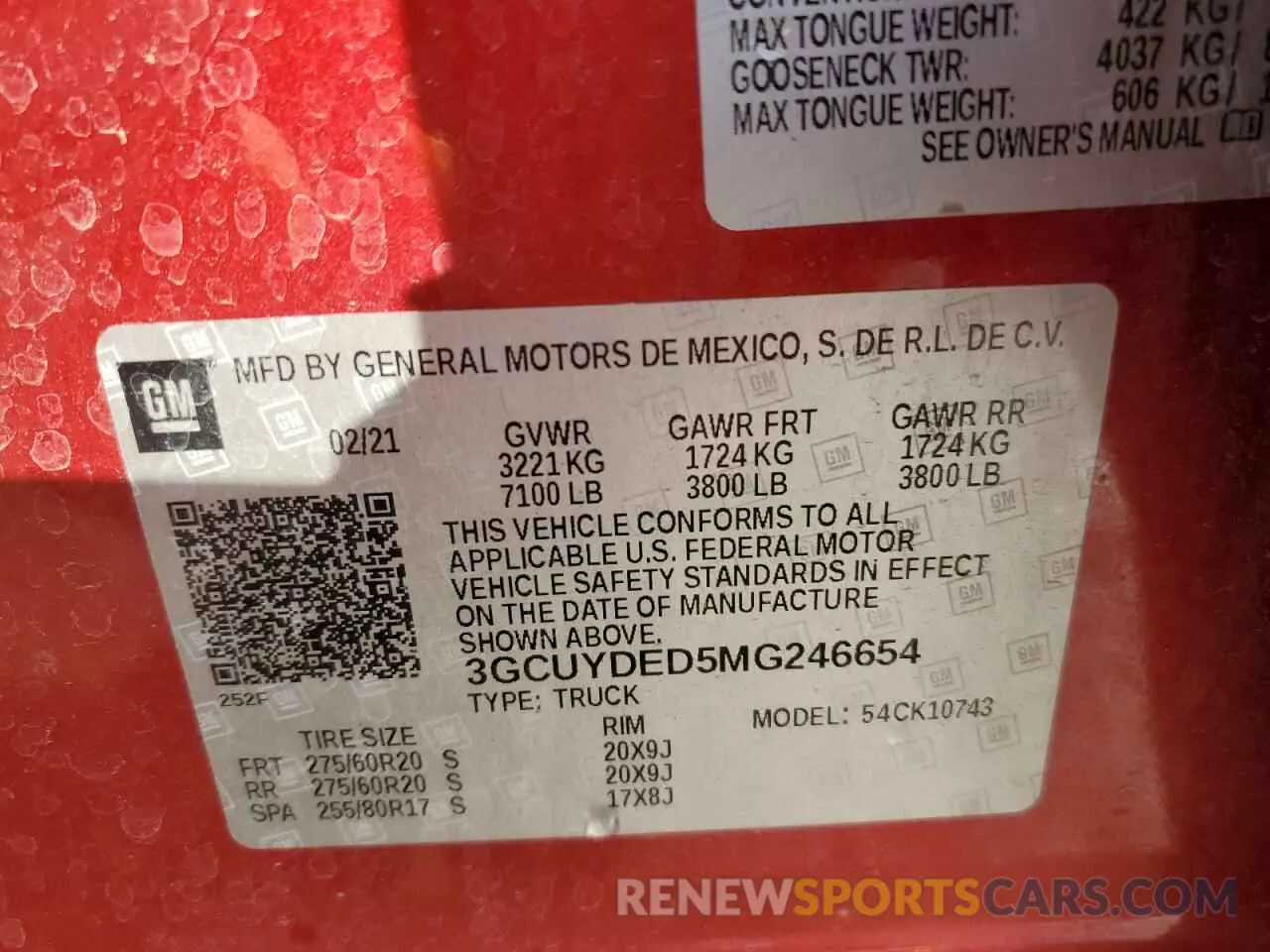 13 Photograph of a damaged car 3GCUYDED5MG246654 CHEVROLET ALL Models 2021