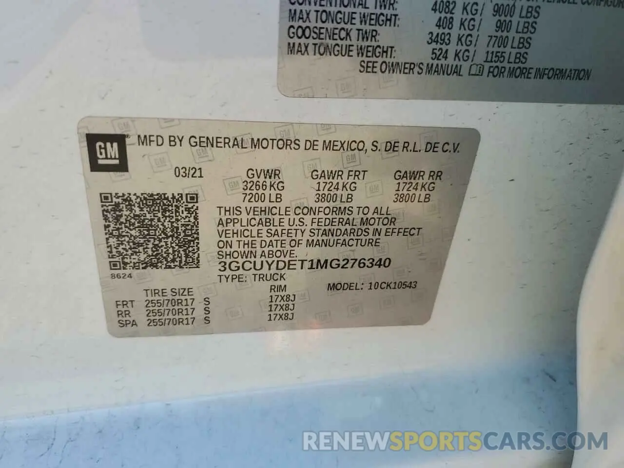 12 Фотография поврежденного автомобиля 3GCUYDET1MG276340 CHEVROLET ALL Models 2021