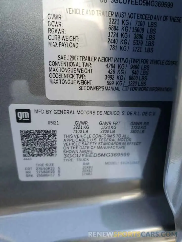 15 Photograph of a damaged car 3GCUYEED5MG369599 CHEVROLET ALL Models 2021