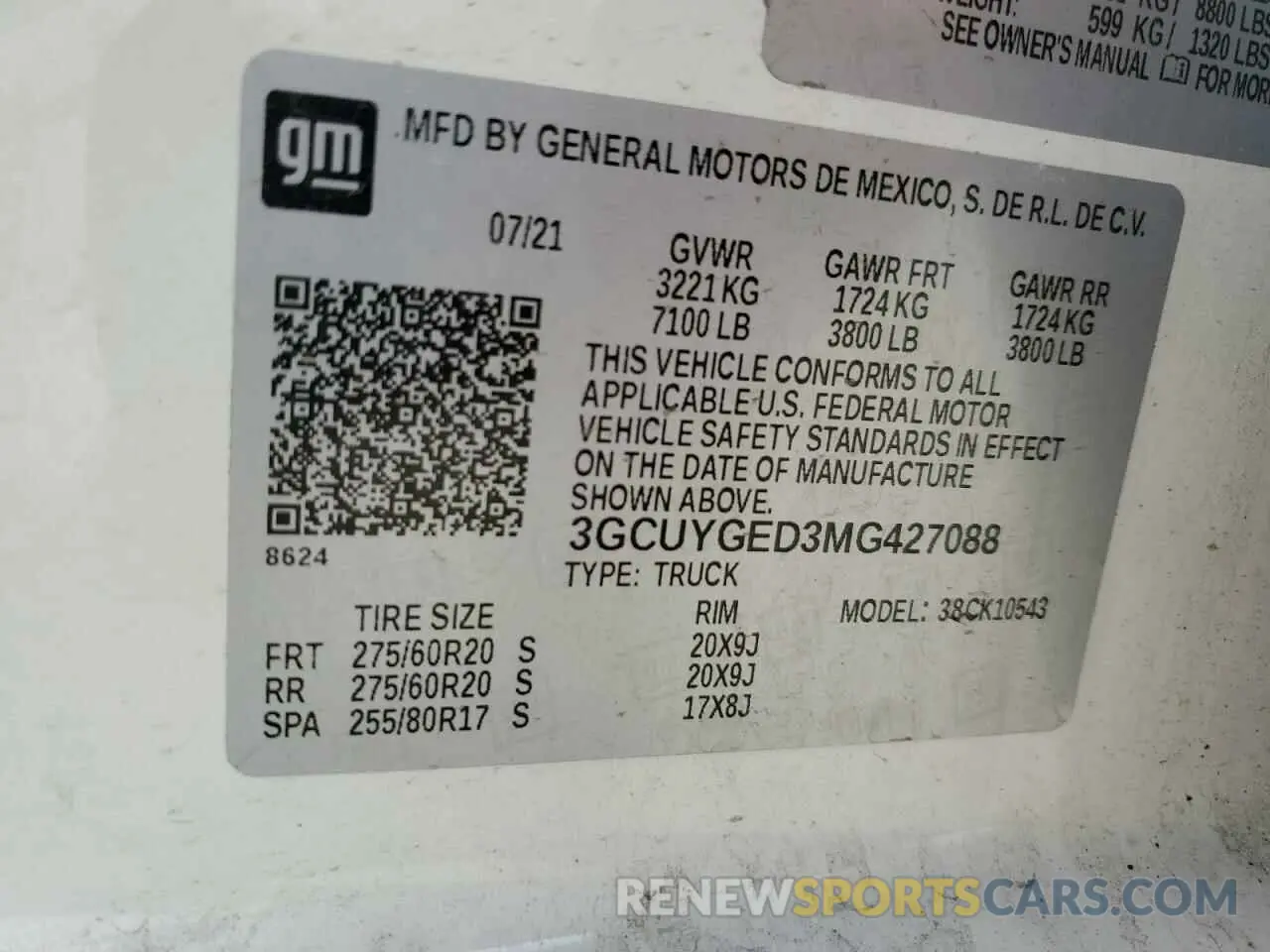 12 Фотография поврежденного автомобиля 3GCUYGED3MG427088 CHEVROLET ALL Models 2021