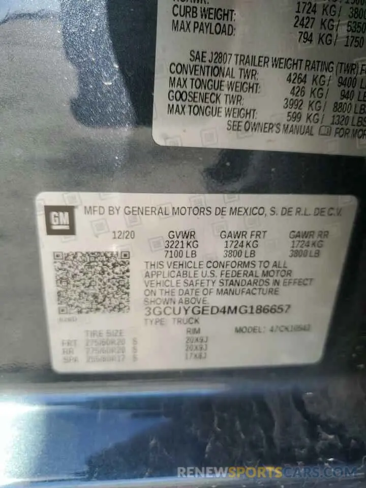 12 Фотография поврежденного автомобиля 3GCUYGED4MG186657 CHEVROLET ALL Models 2021