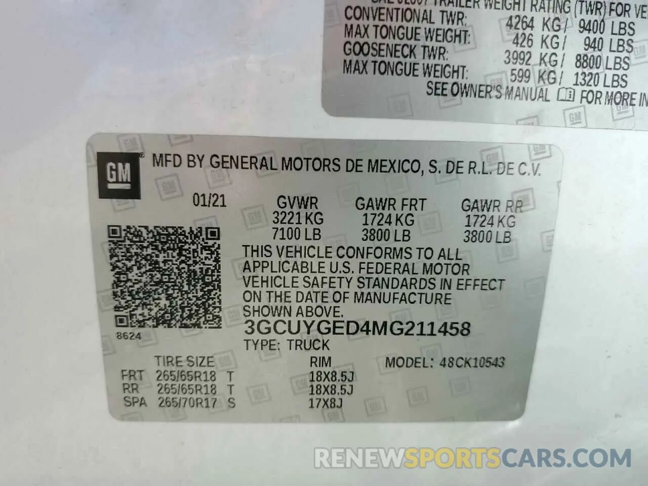 12 Photograph of a damaged car 3GCUYGED4MG211458 CHEVROLET ALL Models 2021