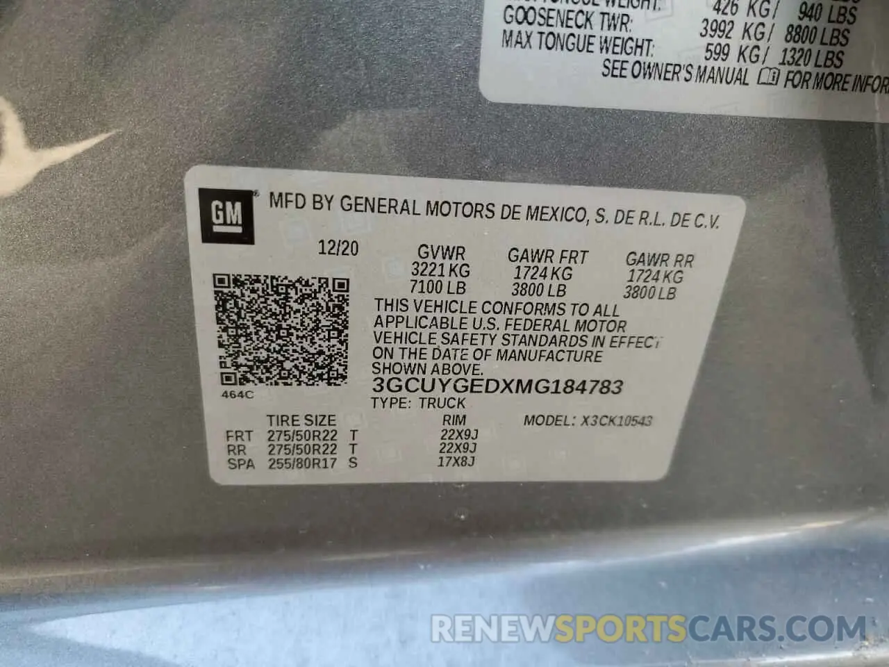 12 Фотография поврежденного автомобиля 3GCUYGEDXMG184783 CHEVROLET ALL Models 2021