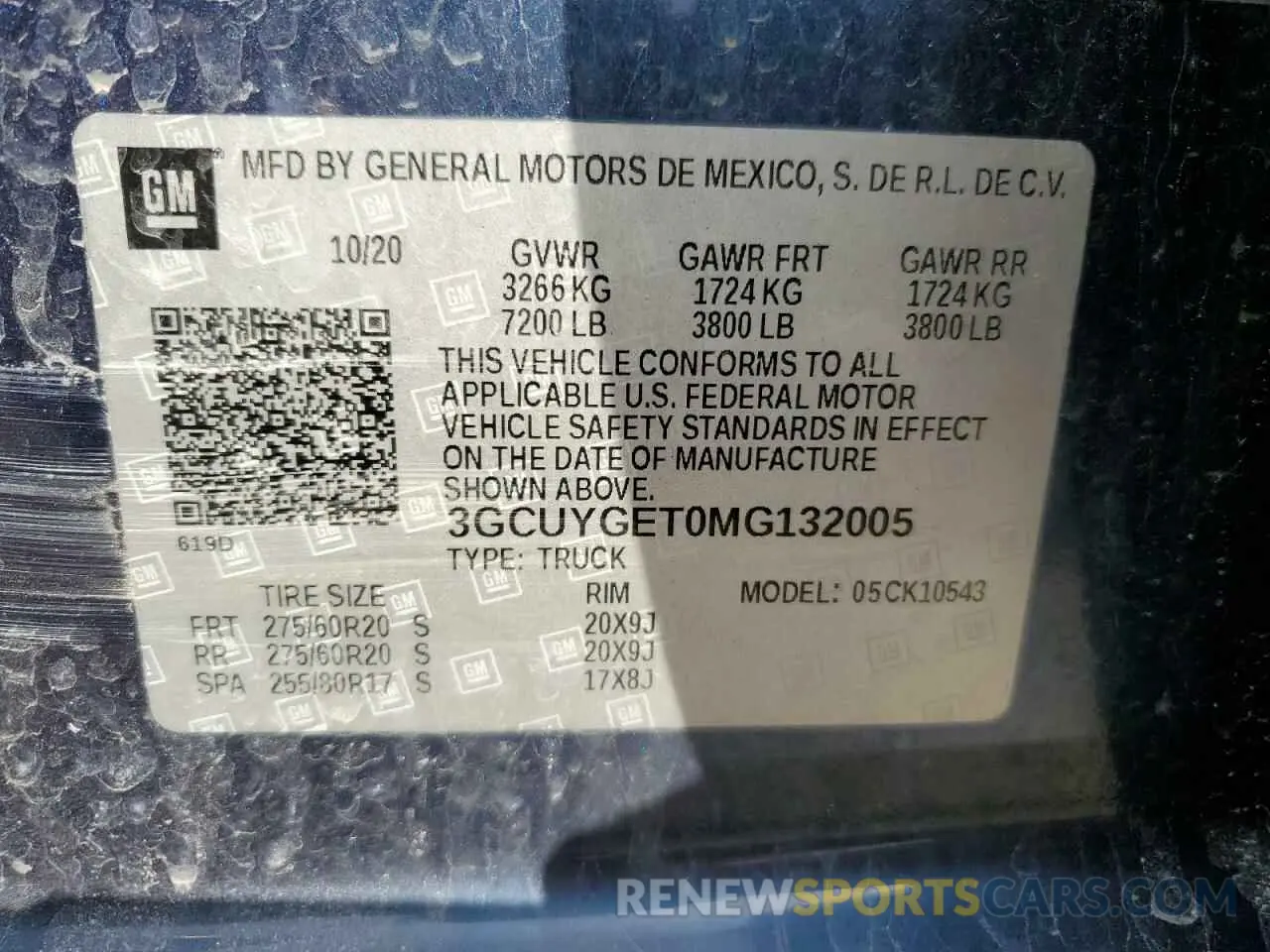13 Фотография поврежденного автомобиля 3GCUYGET0MG132005 CHEVROLET ALL Models 2021