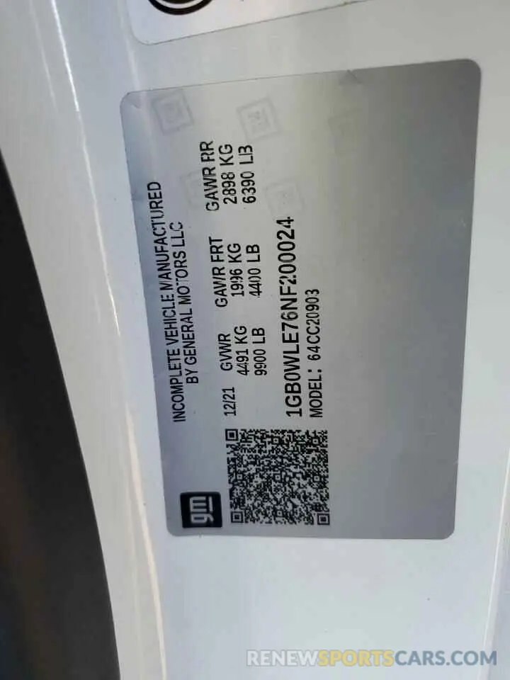 12 Фотография поврежденного автомобиля 1GB0WLE76NF200024 CHEVROLET All Models 2022