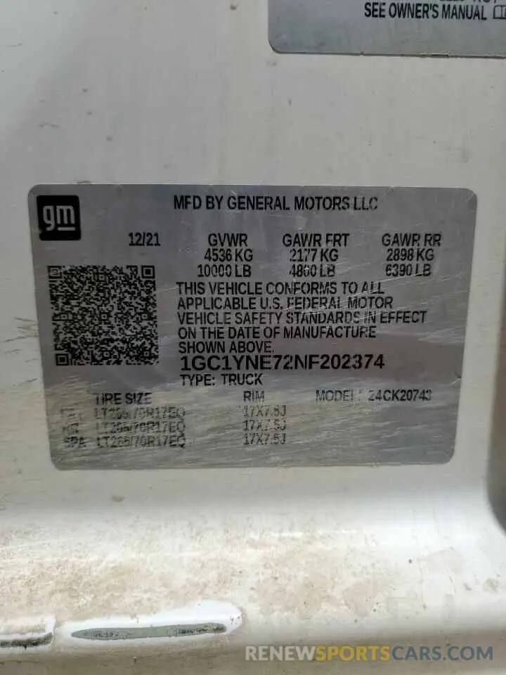 12 Фотография поврежденного автомобиля 1GC1YNE72NF202374 CHEVROLET ALL Models 2022
