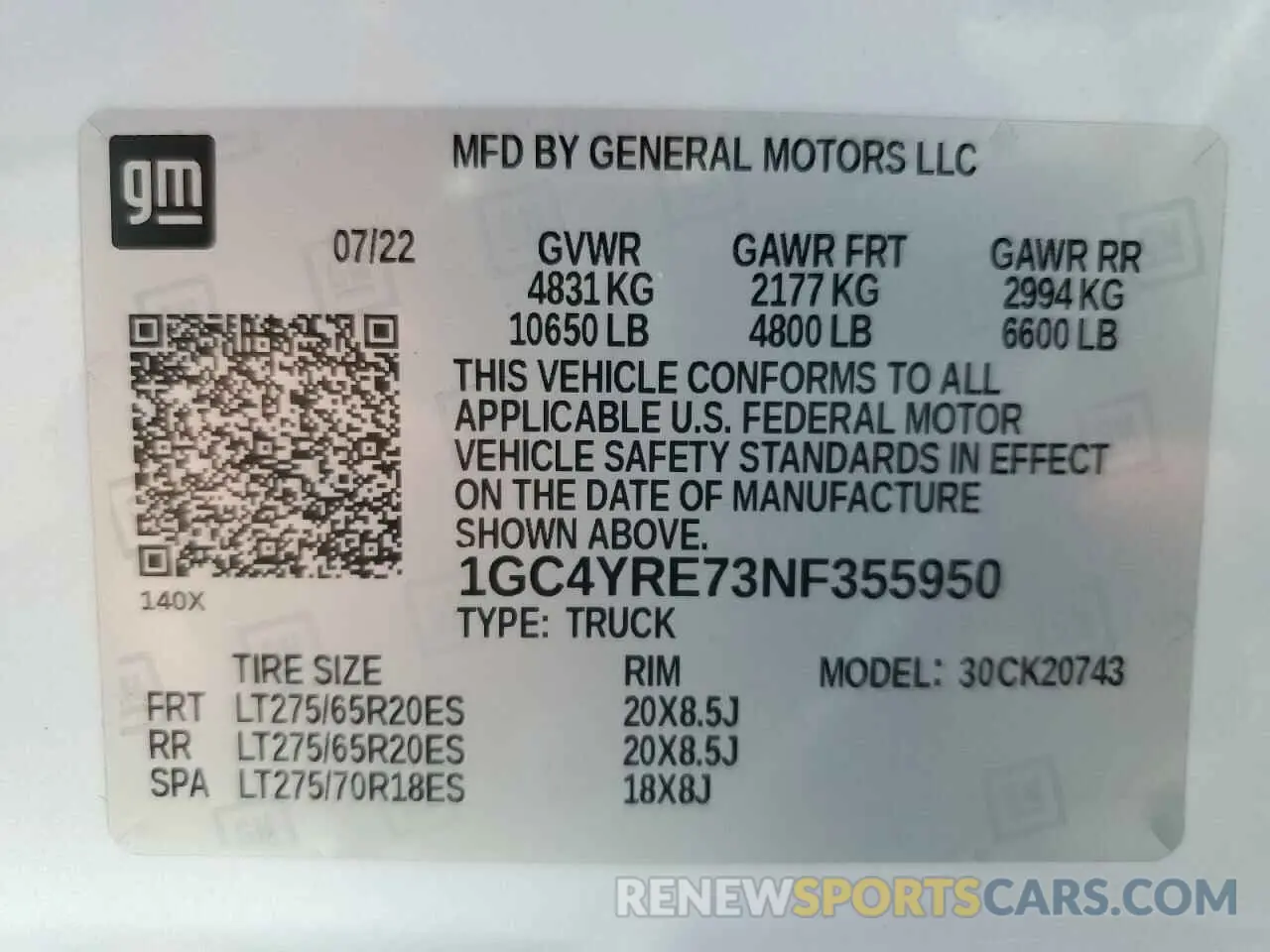 12 Photograph of a damaged car 1GC4YRE73NF355950 CHEVROLET ALL Models 2022