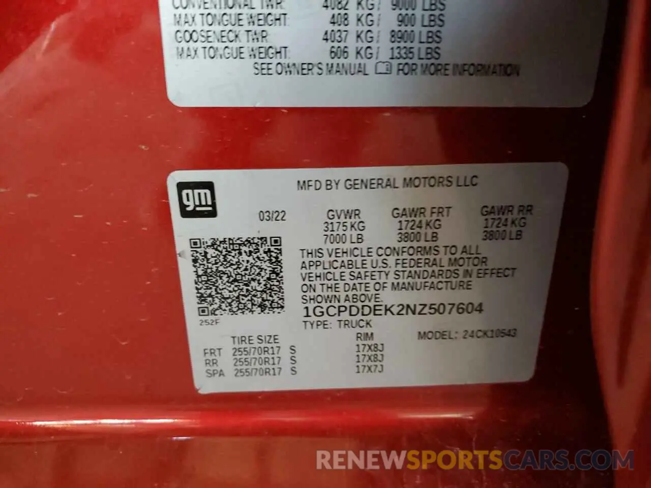 12 Photograph of a damaged car 1GCPDDEK2NZ507604 CHEVROLET ALL Models 2022