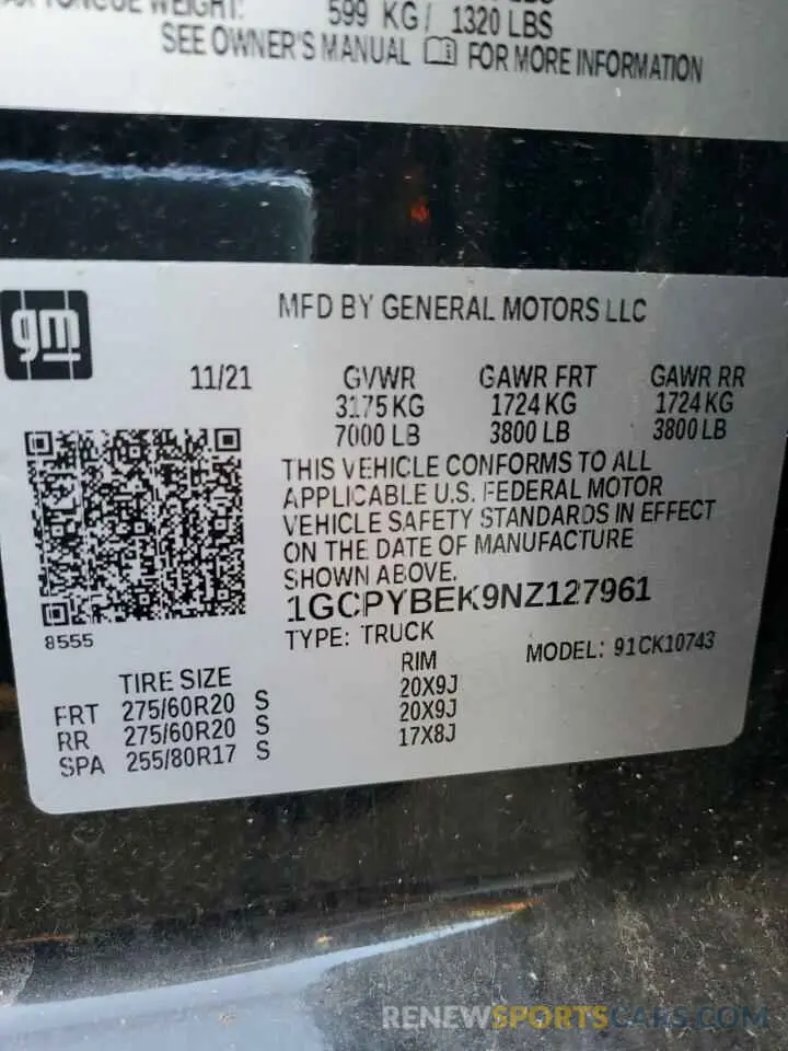 12 Photograph of a damaged car 1GCPYBEK9NZ127961 CHEVROLET ALL Models 2022