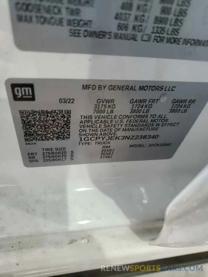 13 Фотография поврежденного автомобиля 1GCPYJEK3NZ238340 CHEVROLET ALL Models 2022
