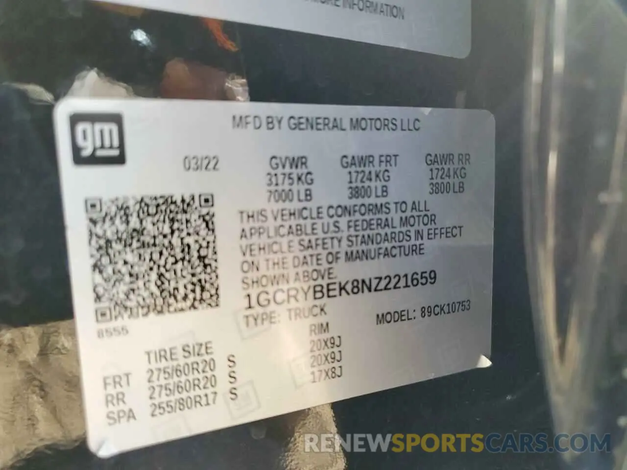 15 Photograph of a damaged car 1GCRYBEK8NZ221659 CHEVROLET ALL Models 2022
