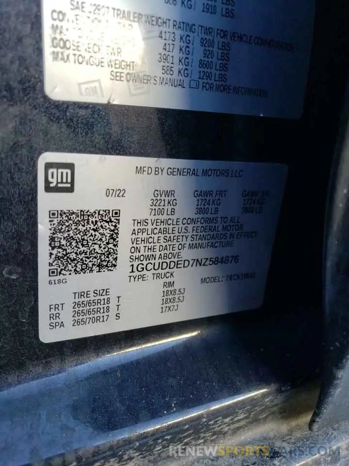 12 Фотография поврежденного автомобиля 1GCUDDED7NZ584876 CHEVROLET ALL Models 2022