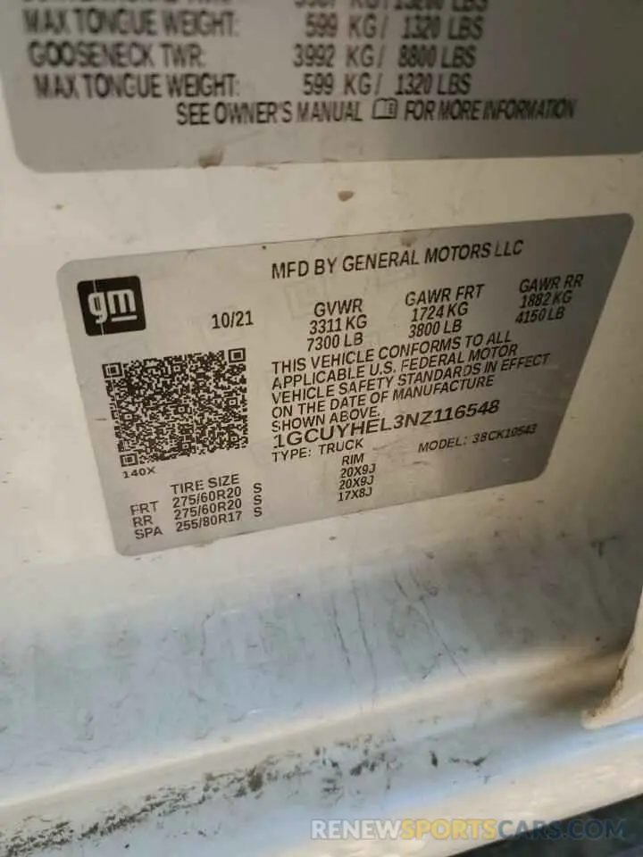 14 Photograph of a damaged car 1GCUYHEL3NZ116548 CHEVROLET ALL Models 2022