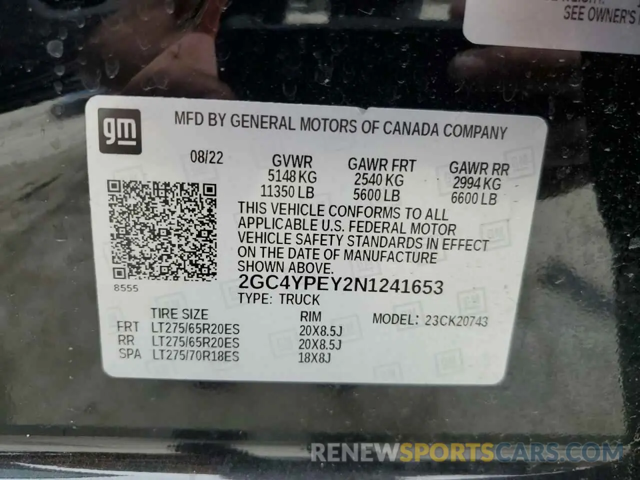 14 Photograph of a damaged car 2GC4YPEY2N1241653 CHEVROLET ALL Models 2022