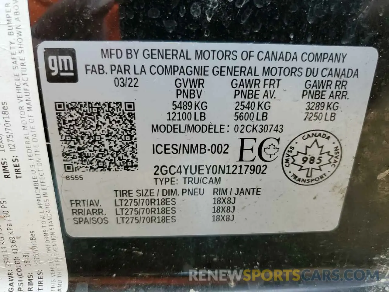 12 Photograph of a damaged car 2GC4YUEY0N1217902 CHEVROLET ALL Models 2022