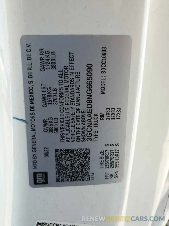 12 Фотография поврежденного автомобиля 3GCNAAED8NG665090 CHEVROLET ALL Models 2022