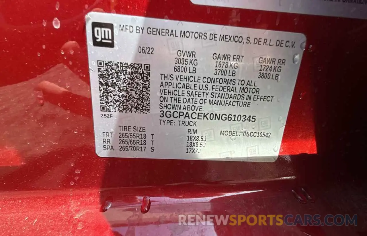 10 Фотография поврежденного автомобиля 3GCPACEK0NG610345 CHEVROLET ALL Models 2022