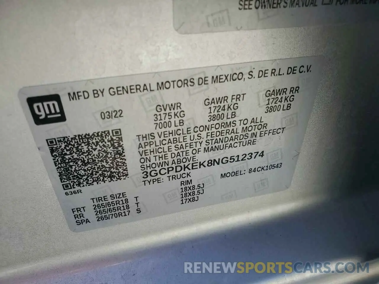 12 Photograph of a damaged car 3GCPDKEK8NG512374 CHEVROLET ALL Models 2022