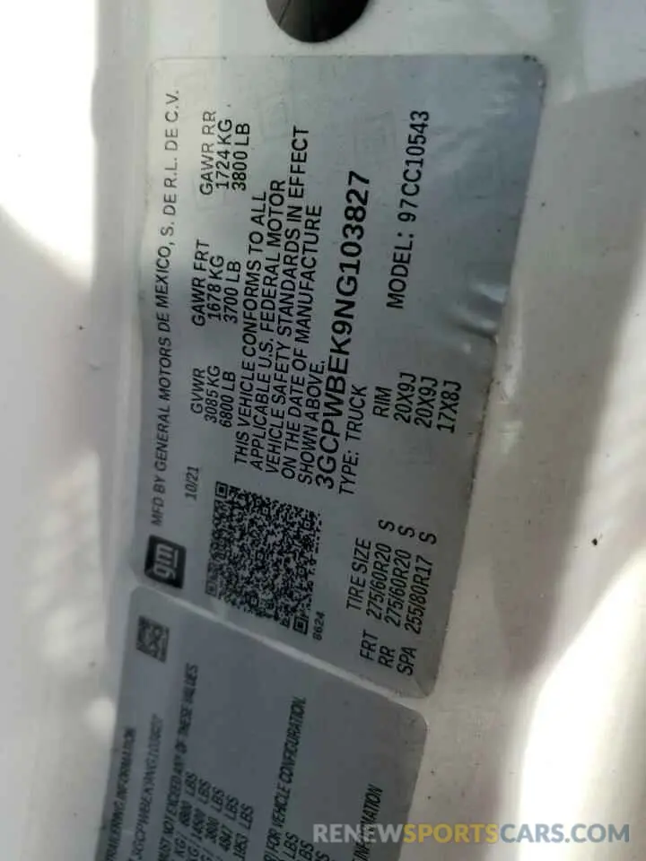 13 Photograph of a damaged car 3GCPWBEK9NG103827 CHEVROLET ALL Models 2022
