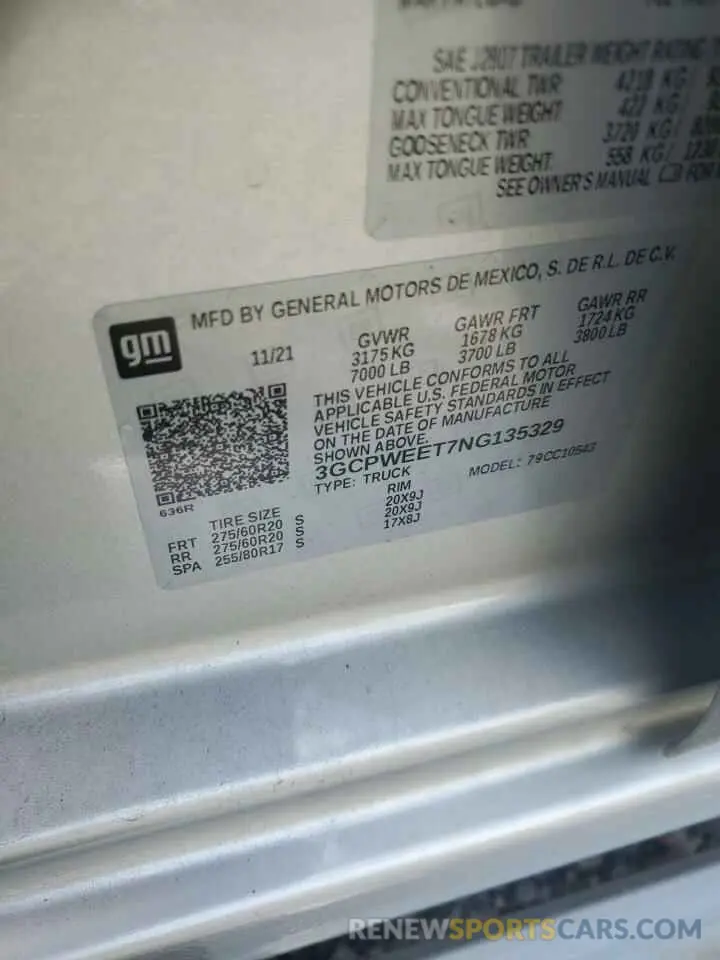 12 Фотография поврежденного автомобиля 3GCPWEET7NG135329 CHEVROLET ALL Models 2022