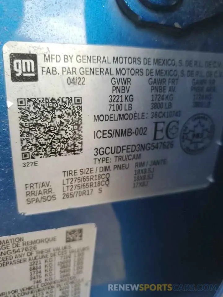 12 Фотография поврежденного автомобиля 3GCUDFED3NG547626 CHEVROLET ALL Models 2022