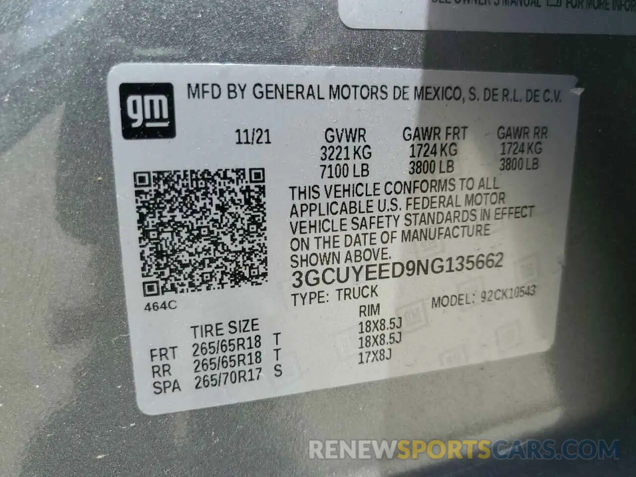 12 Фотография поврежденного автомобиля 3GCUYEED9NG135662 CHEVROLET ALL Models 2022