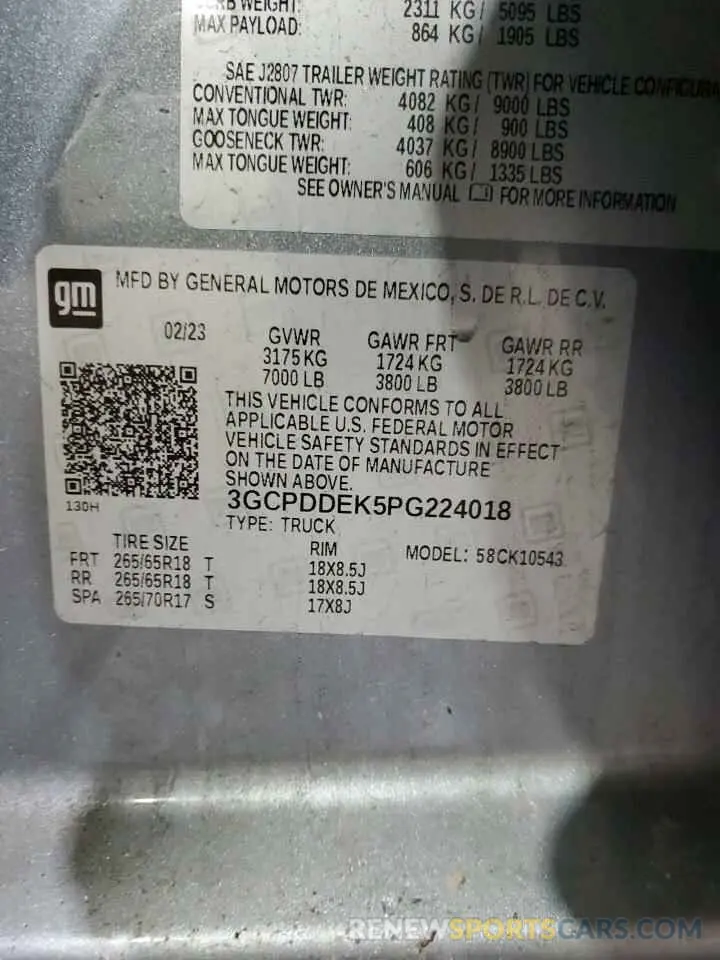 12 Фотография поврежденного автомобиля 3GCPDDEK5PG224018 CHEVROLET ALL Models 2023