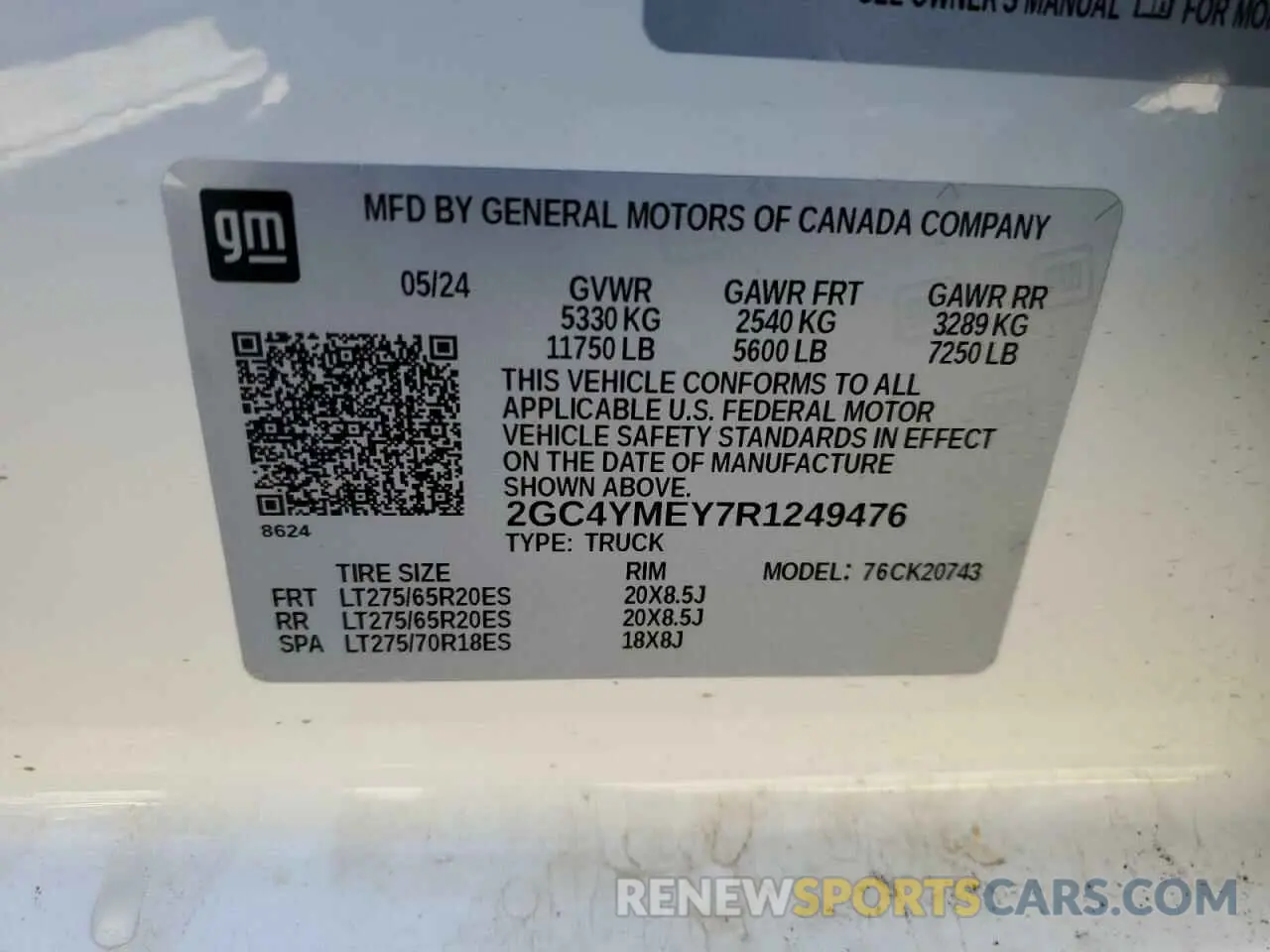 12 Фотография поврежденного автомобиля 2GC4YMEY7R1249476 CHEVROLET ALL Models 2024