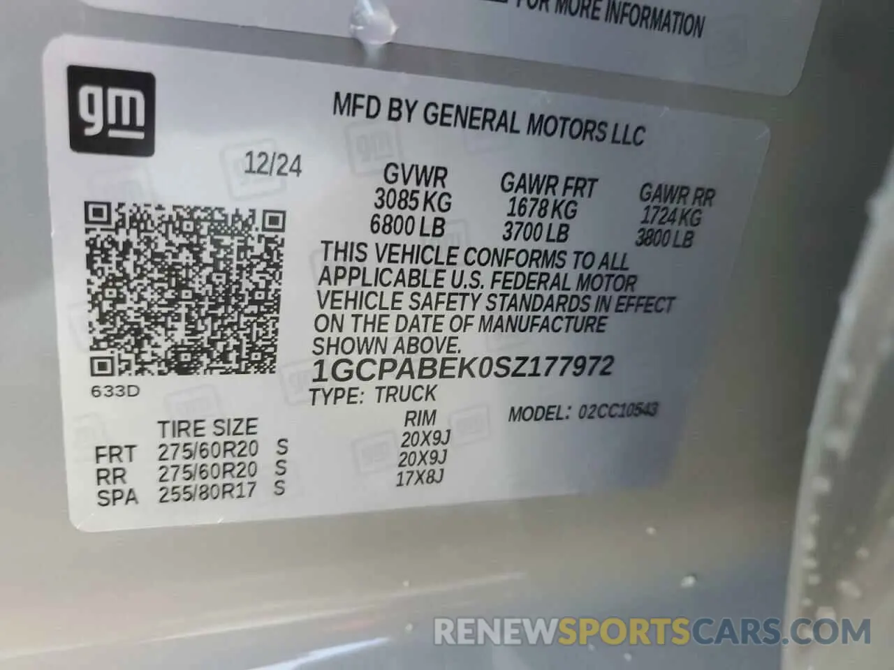 12 Фотография поврежденного автомобиля 1GCPABEK0SZ177972 CHEVROLET ALL Models 2025