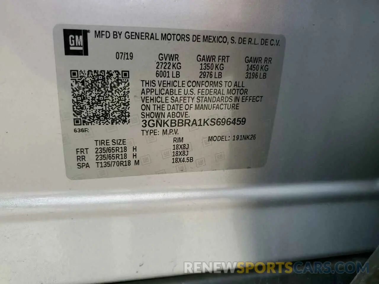 15 Photograph of a damaged car 3GNKBBRA1KS696459 CHEVROLET BLAZER 2019