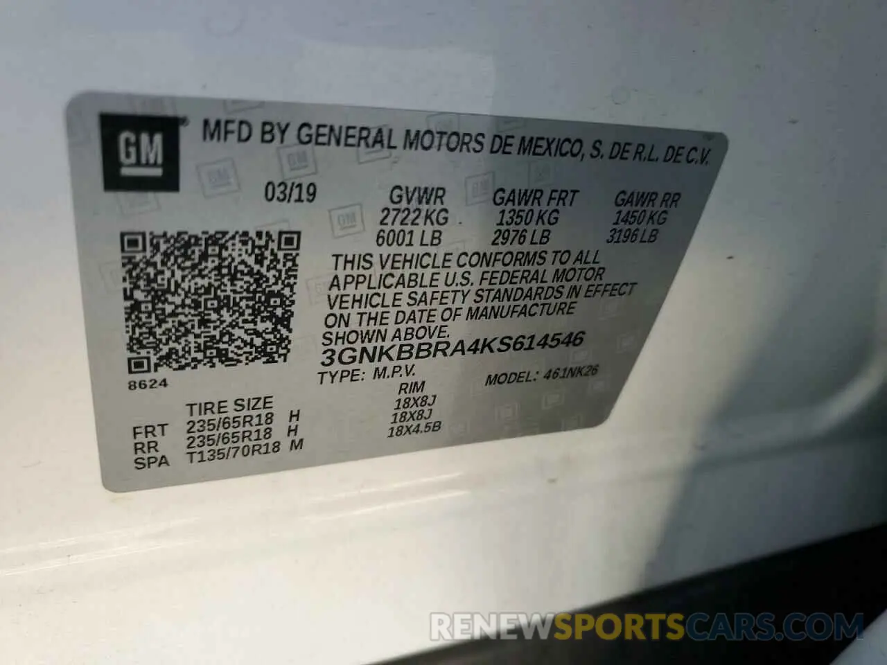 16 Photograph of a damaged car 3GNKBBRA4KS614546 CHEVROLET BLAZER 2019