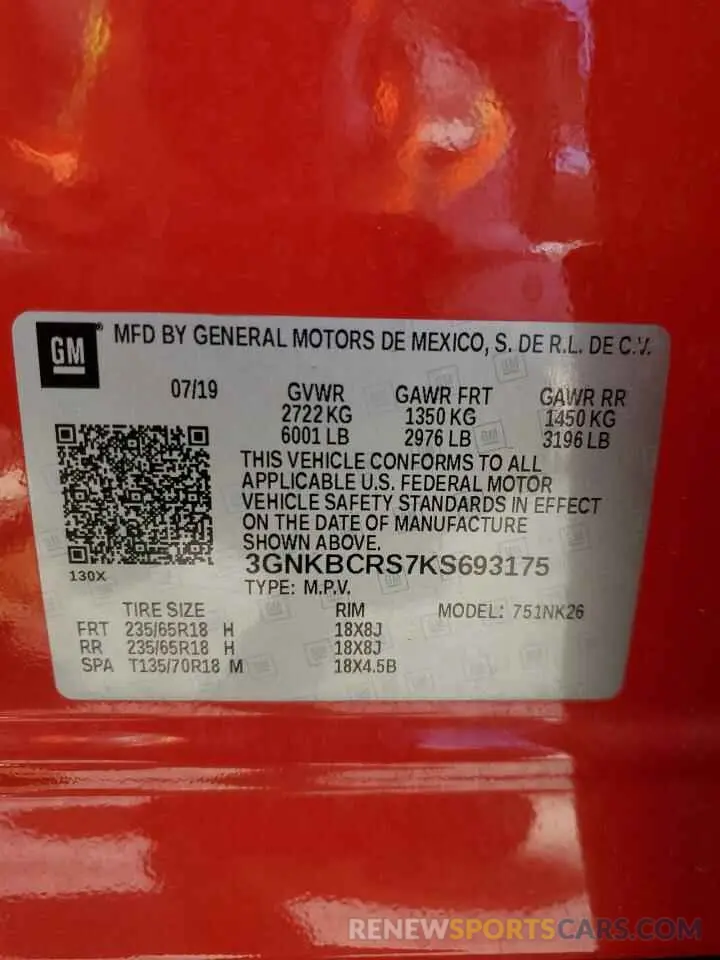 14 Photograph of a damaged car 3GNKBCRS7KS693175 CHEVROLET BLAZER 2019