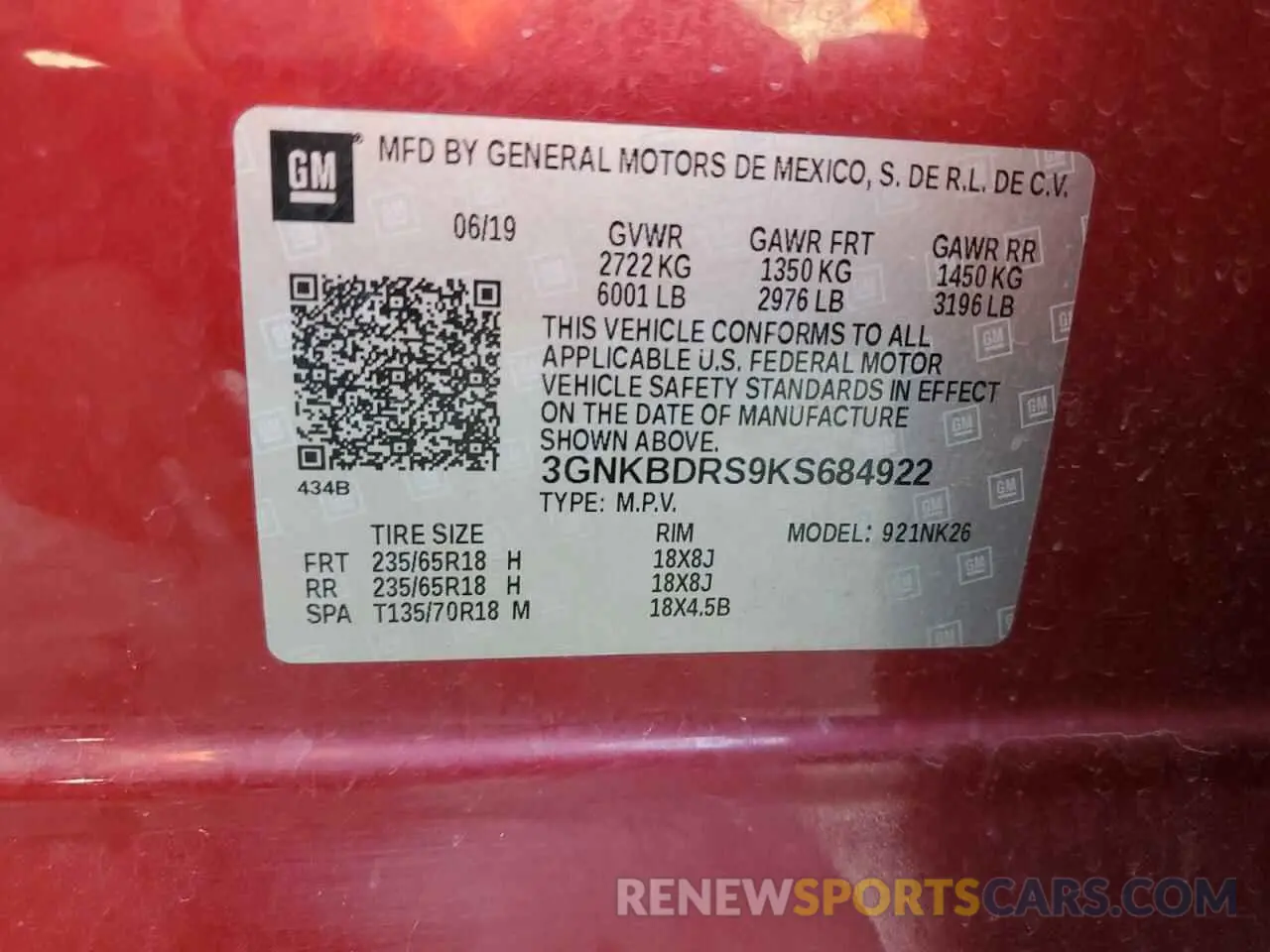13 Photograph of a damaged car 3GNKBDRS9KS684922 CHEVROLET BLAZER 2019