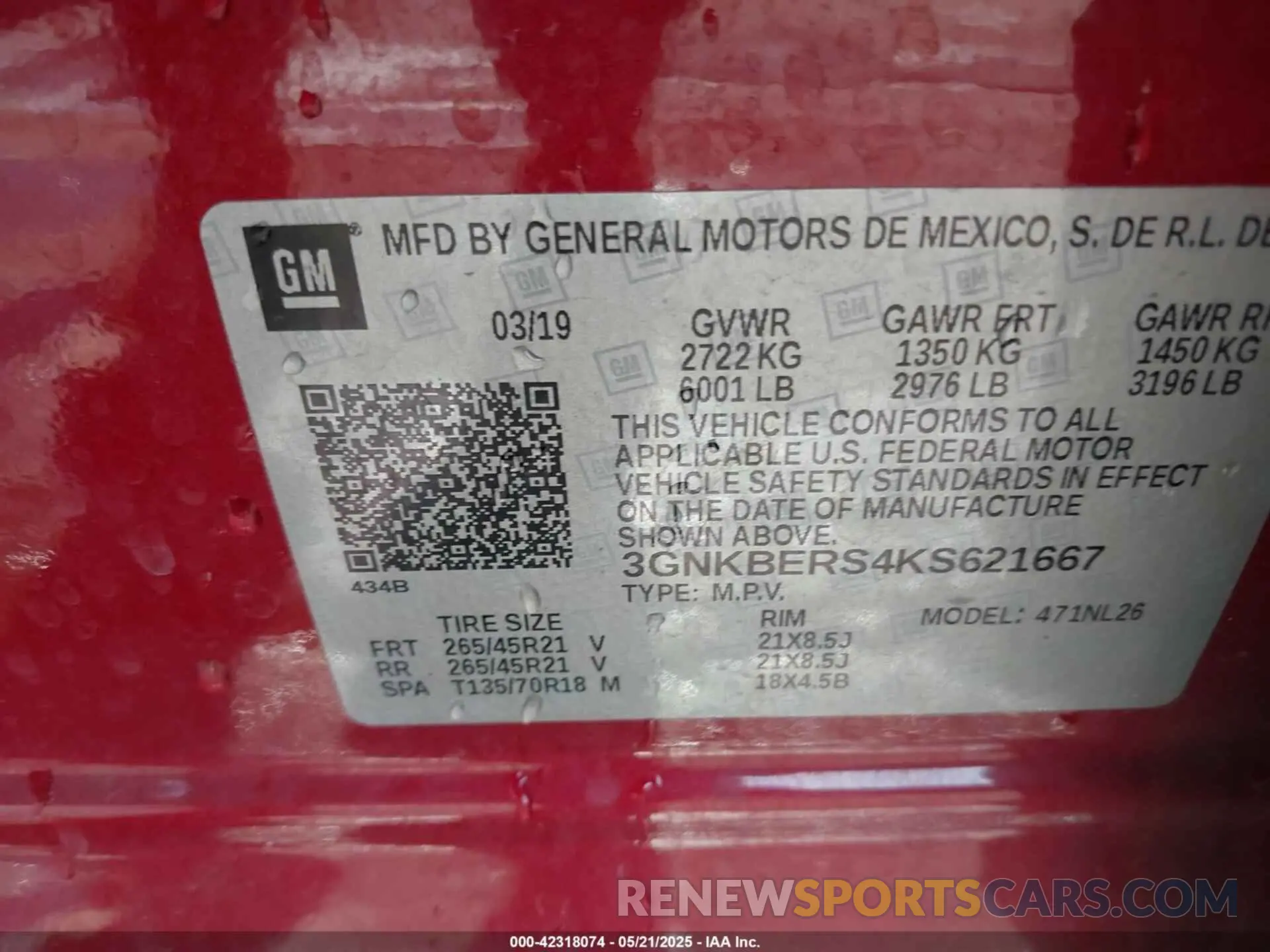 9 Photograph of a damaged car 3GNKBERS4KS621667 CHEVROLET BLAZER 2019
