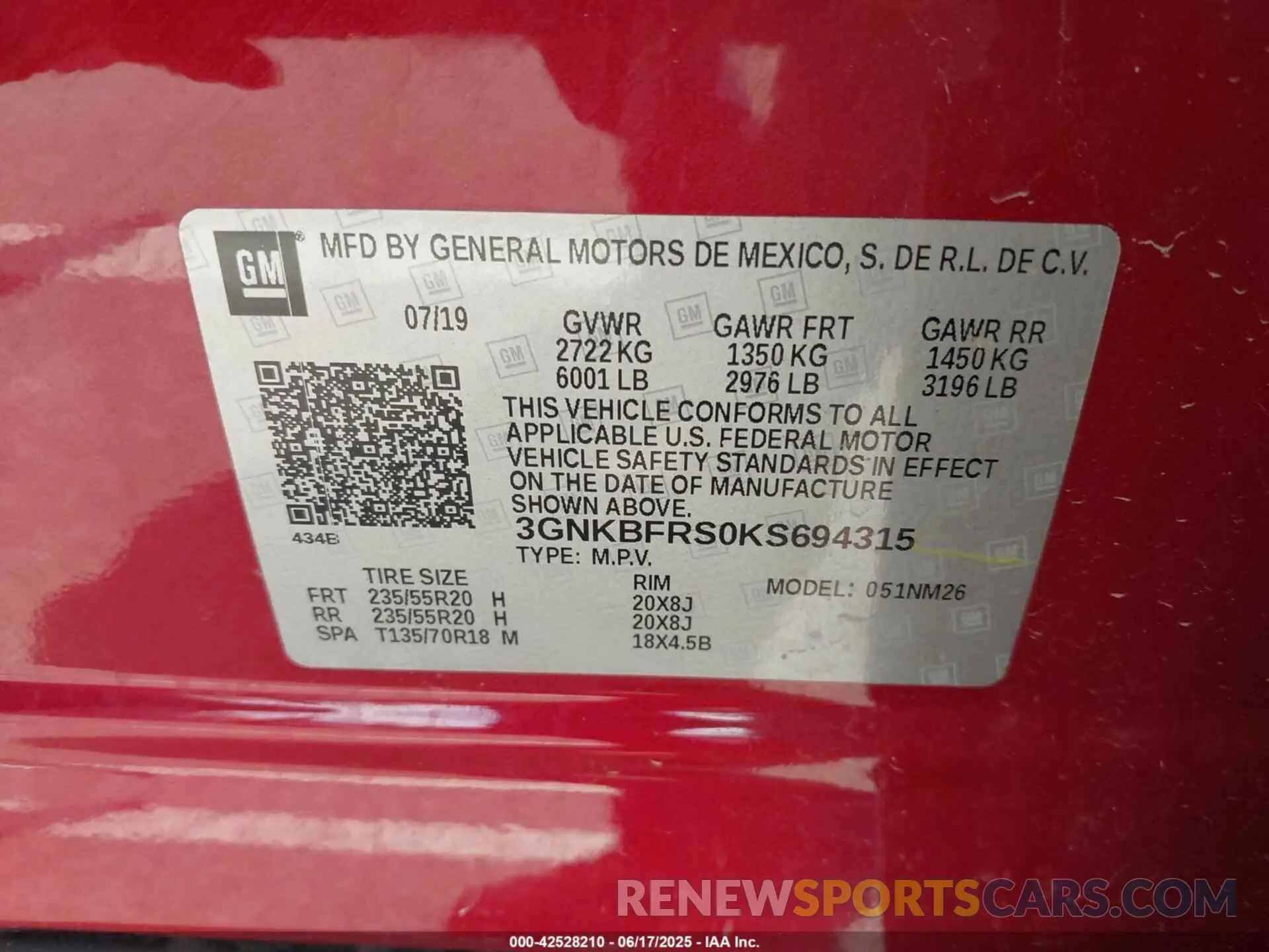 9 Photograph of a damaged car 3GNKBFRS0KS694315 CHEVROLET BLAZER 2019