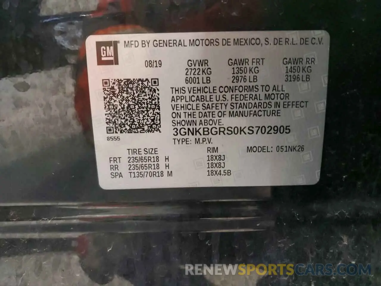 13 Photograph of a damaged car 3GNKBGRS0KS702905 CHEVROLET BLAZER 2019