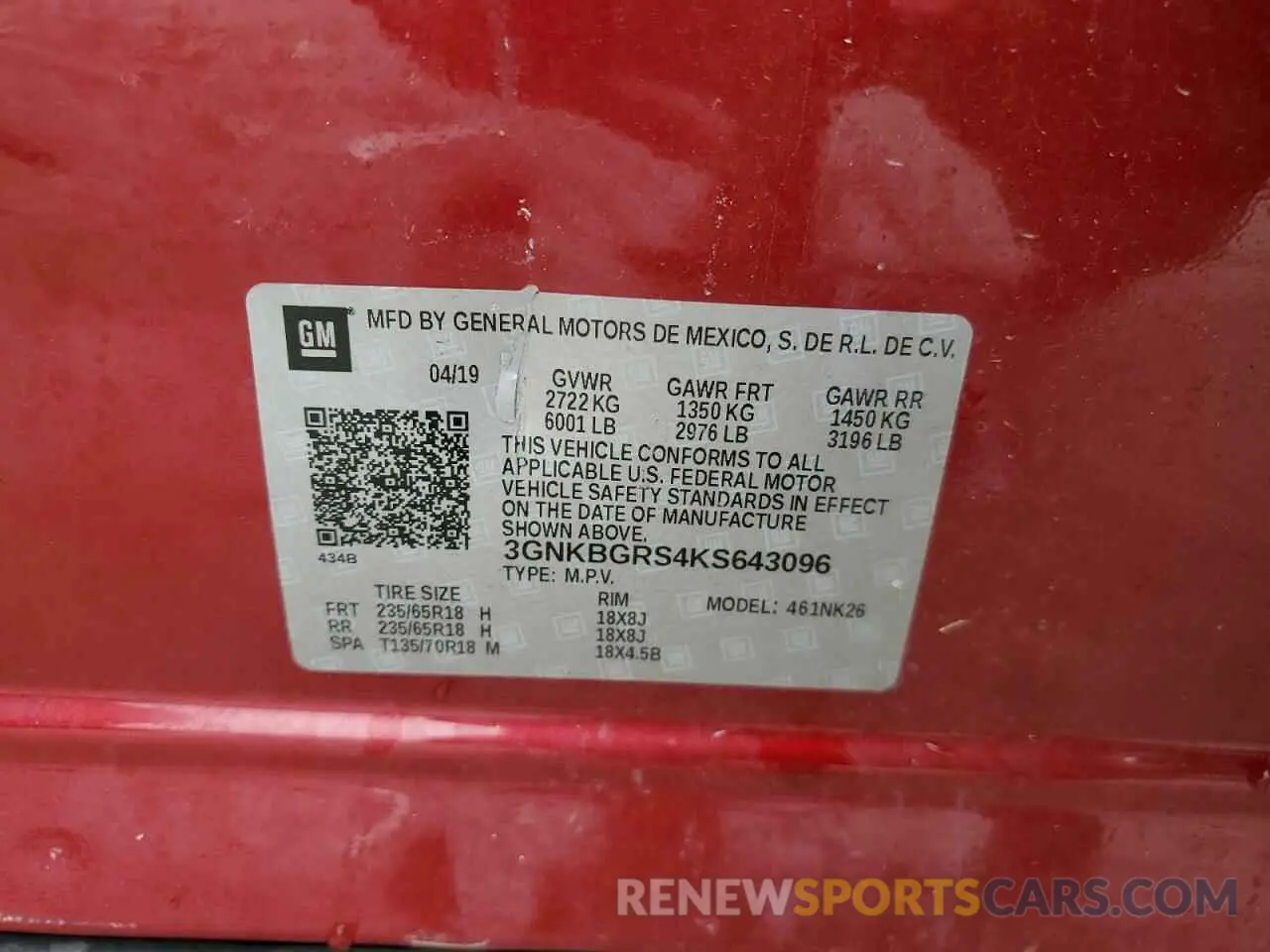 16 Photograph of a damaged car 3GNKBGRS4KS643096 CHEVROLET BLAZER 2019