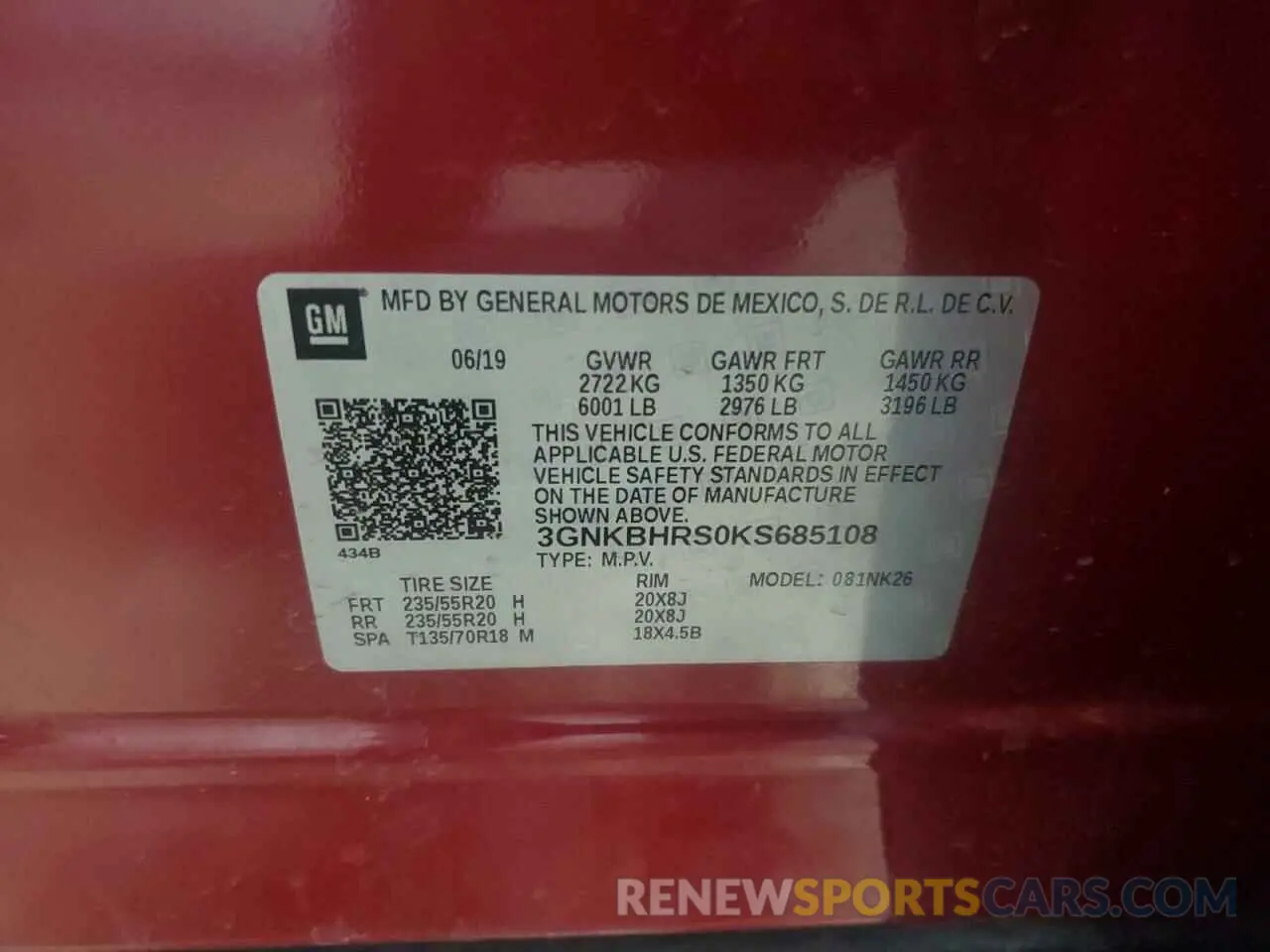12 Photograph of a damaged car 3GNKBHRS0KS685108 CHEVROLET BLAZER 2019