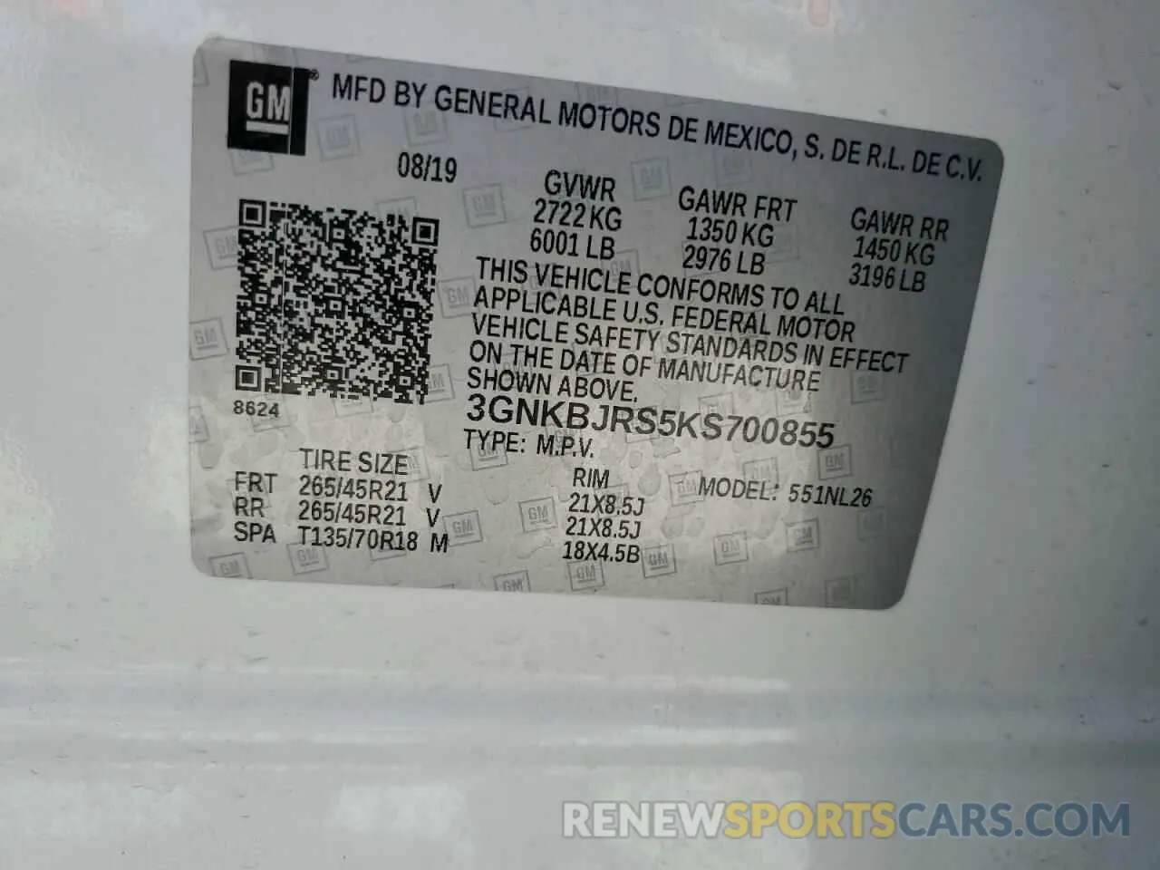 12 Photograph of a damaged car 3GNKBJRS5KS700855 CHEVROLET BLAZER 2019